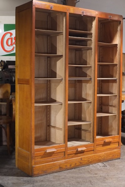 classeur a rideaux ancien en chene 3 parties